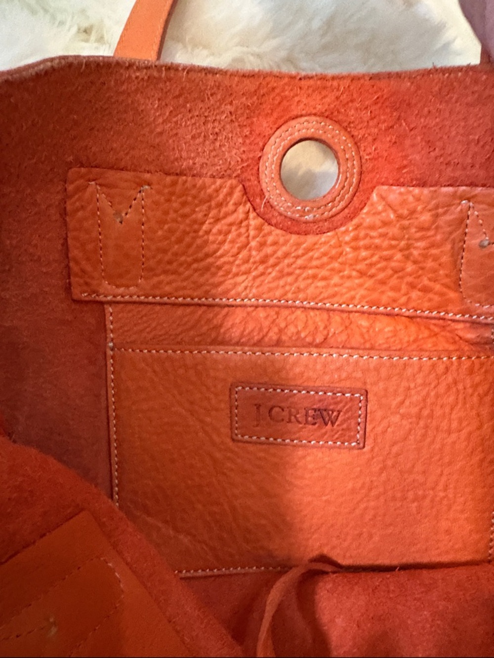 J. Crew Orange Leather Tote with Interior Patch Pocket
